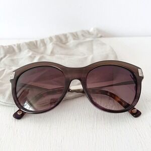 Ett:twa Sunglasses Brown Cat Eye Silver Textured Temples Tortoise Tips